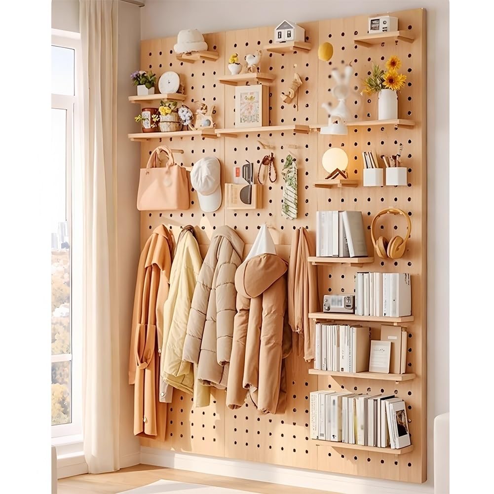 Panel perforado modular de 70 x 120 cm, pared de madera de 1,6 cm de grosor, soporte multifuncional para herramientas para dormitorio, oficina, estudio, baño, soluciones de almacenamiento