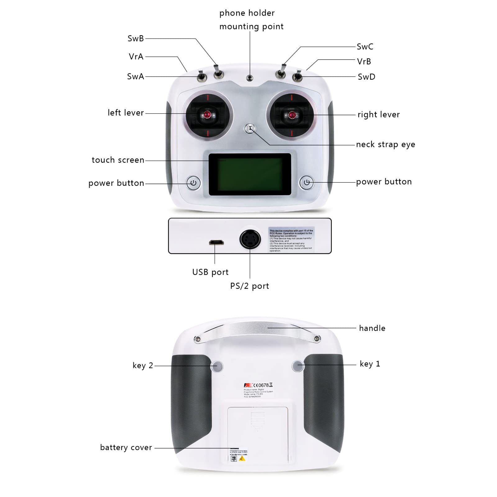 HTLNUZD Flysky FS-i6S Émetteur 2,4G AFHDS 2A RC Écran Tactile 10CH Contrôleur Radio avec Récepteur FS-iA6B 6CH, pour Drone Multirotor Quadcoptère RC (FS i6x)