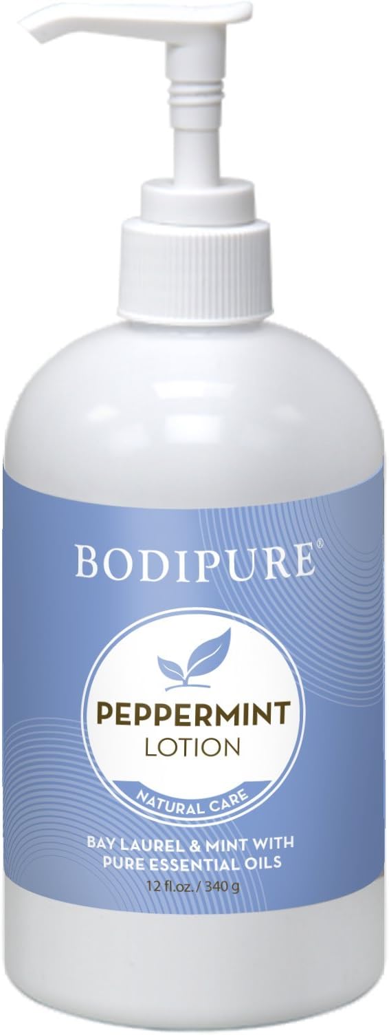 Bodipure Peppermint Daily Moisturizing Body & Hand Lotion for Normal to Dry Skin - Rich Emollients to Soft, Smooth, and Hydrate Skin - 12oz