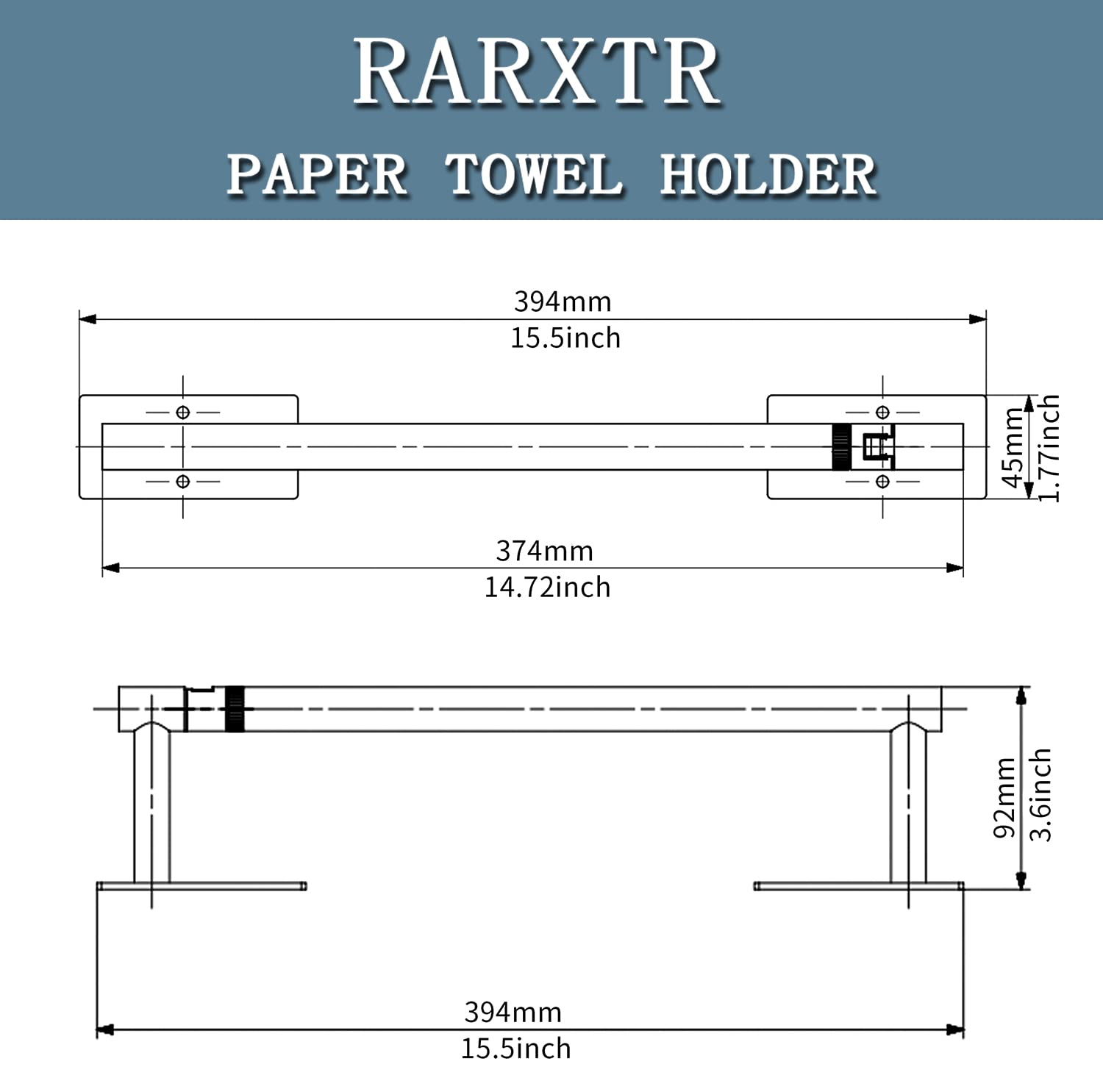 RARXTR Portarotolo di carta adesiva sotto armadietto, autoadesivo o montaggio a parete, in acciaio inox SUS304, per cucina e bagno (grigio spazzolato)