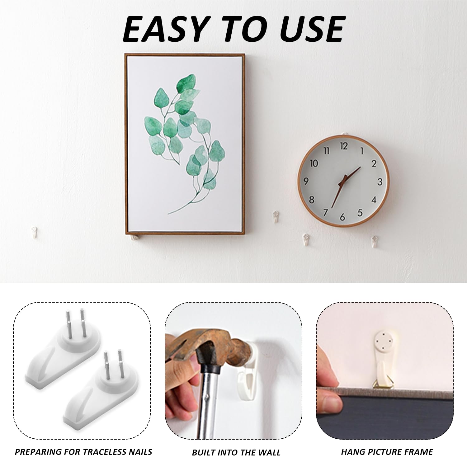 25 Crochets Muraux Invisibles – Sans Perçage, Fixation Adhésive – Pour Cadres Photos, Décorations
