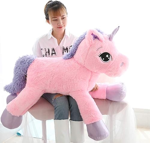 Juguetes de peluche de unicornio gigante, almohada de felpa suave de unicornios grandes para dormitorio, San Valentín, rosa, 39.4 pulgadas