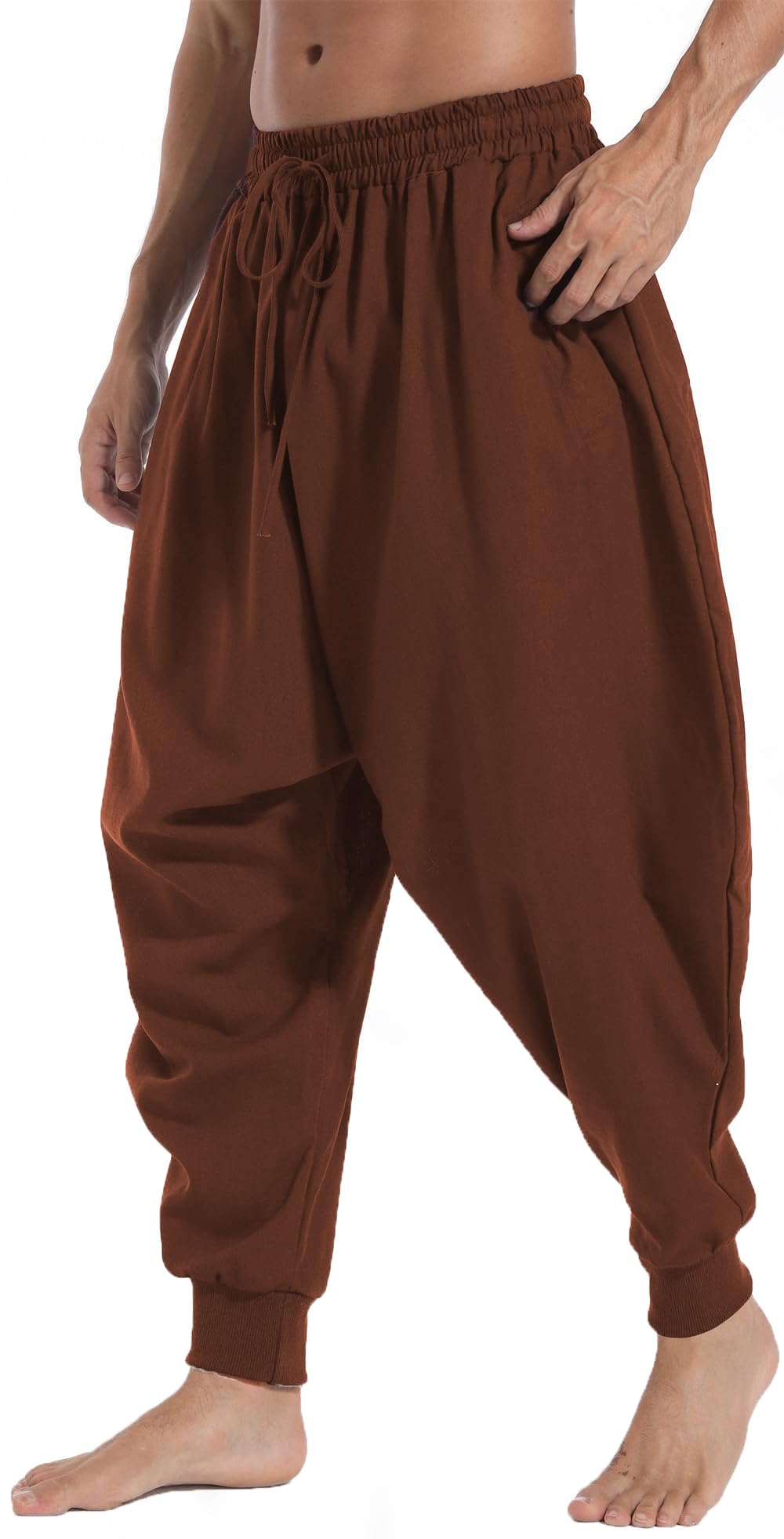 GUDEUBAI Mens Casual Harem Pants Baggy Elastic Drawstring Waist Aladdin Hippie Pant