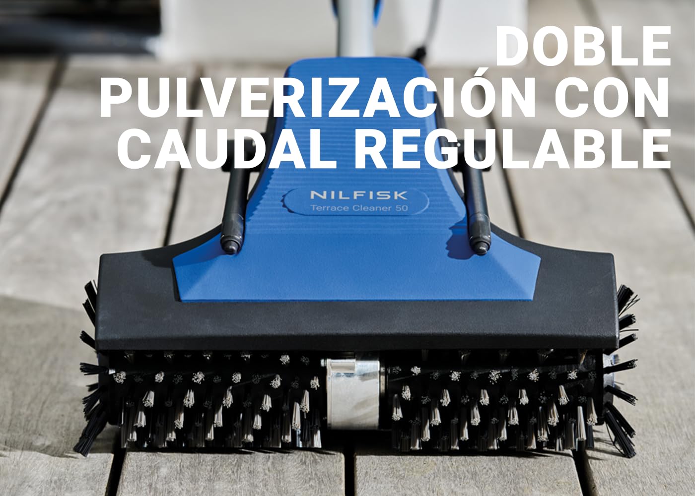 Nilfisk Limpiador de Terrazas Eléctrico - Limpiador de Patios con Cepillos Giratorios y Pulverización Dual con Control de Caudal (600W)