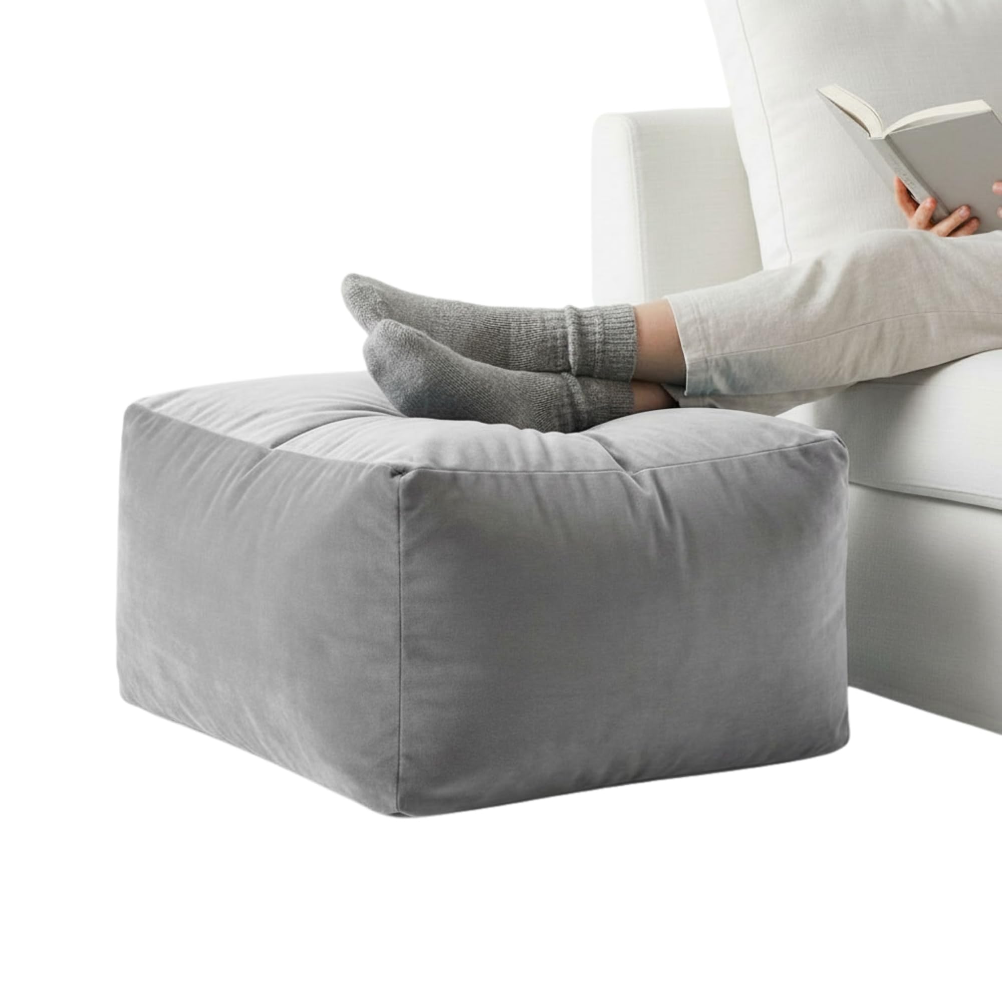 Kosiproducts Velvet Beanbag Ottoman Rectangle Footstool Pouf Chair Pouffe Soft Plush Feel (Silver 45x35x15) โ image 1