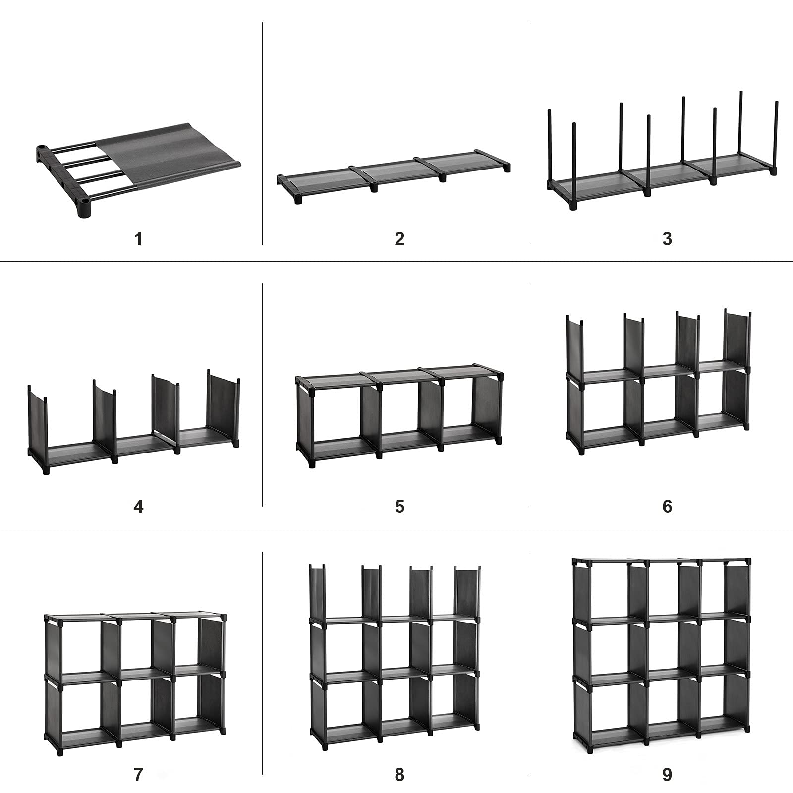 SONGMICS Aufbewahrungsregal mit 9 Fächern, offener Aufbewahrungsschrank, Bücherregal, Organizer für Wohnzimmer, Schwarz LSN45BK