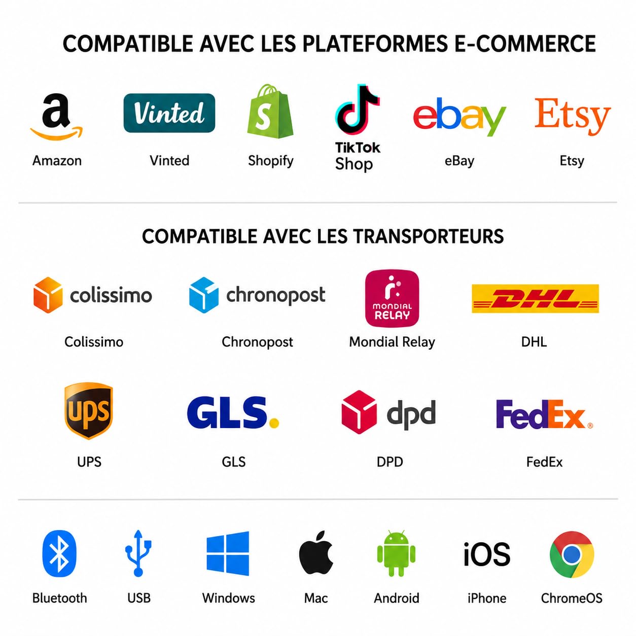 Imprimante Étiquettes Expédition Bluetooth Thermique 4x6 | + 200 Bordereaux 10×15 Offerts | Vinted, Amazon, iPhone, Android