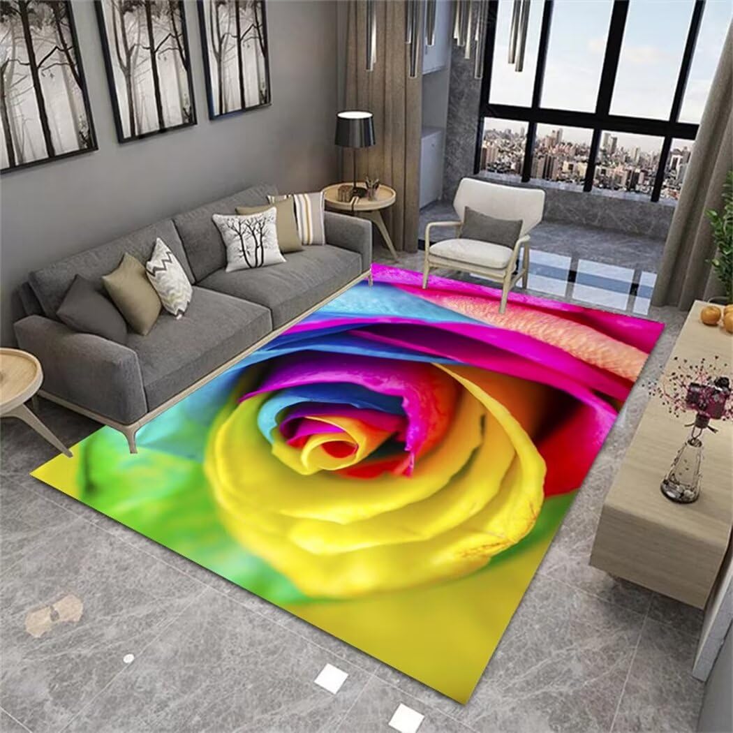 Tapis poils courts doux facile à nettoyer grand tapis fleurs salon 140x210