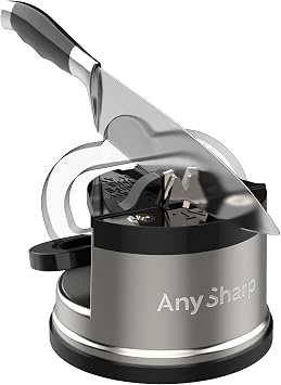 AnySharp Pro Metall-Messerschärfer mit PowerGrip Saugnapf Wolframkarbid Premium Wolframkarbid-Schärfsystem für Küchenmesser Wellenschliff & gehärteten Stahl Professionelle Qualität