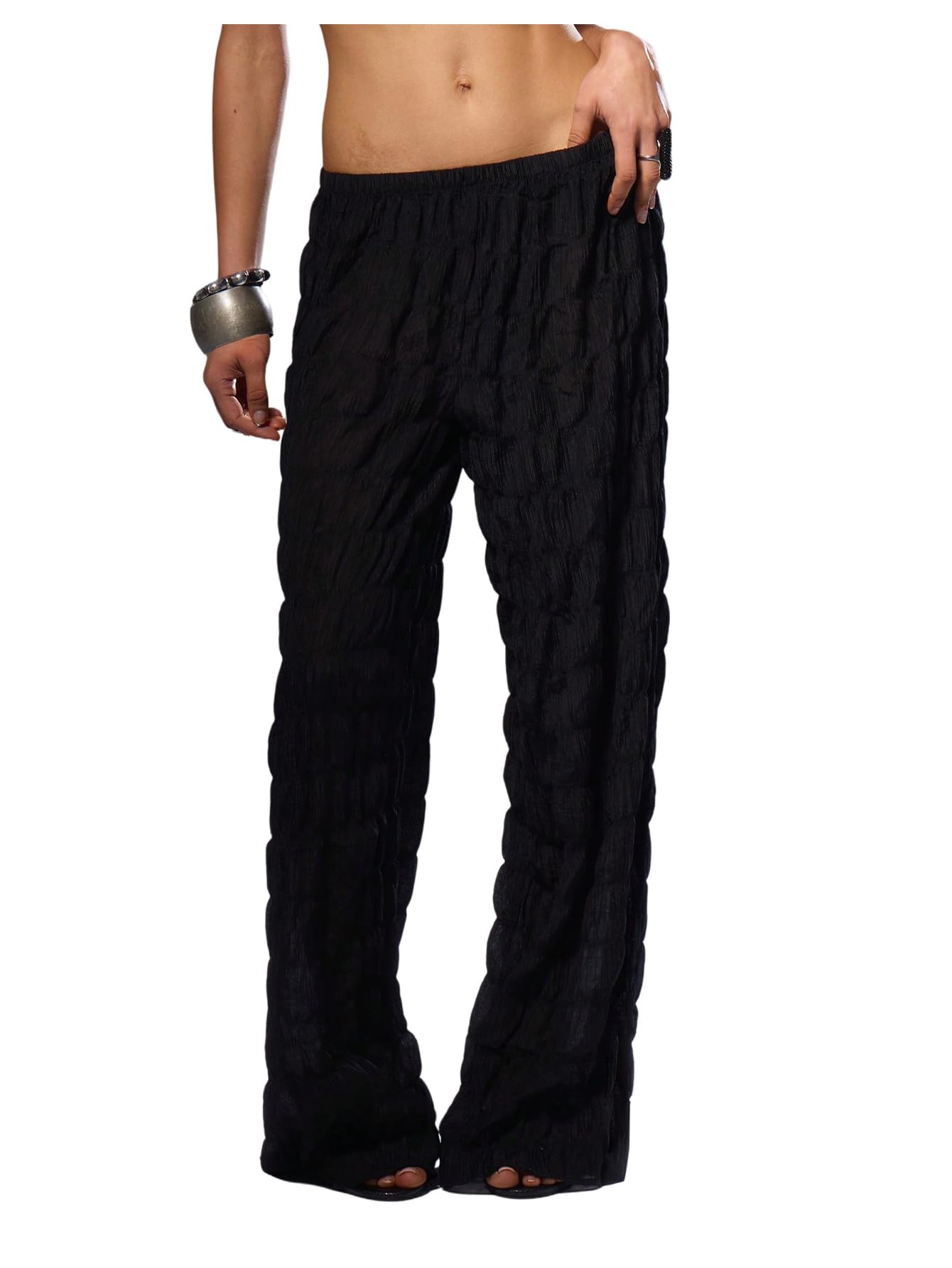 Floerns Womens Y2k Low Rise Wide Leg Pants Elastic Waist Casual Loose Baggy Trousers