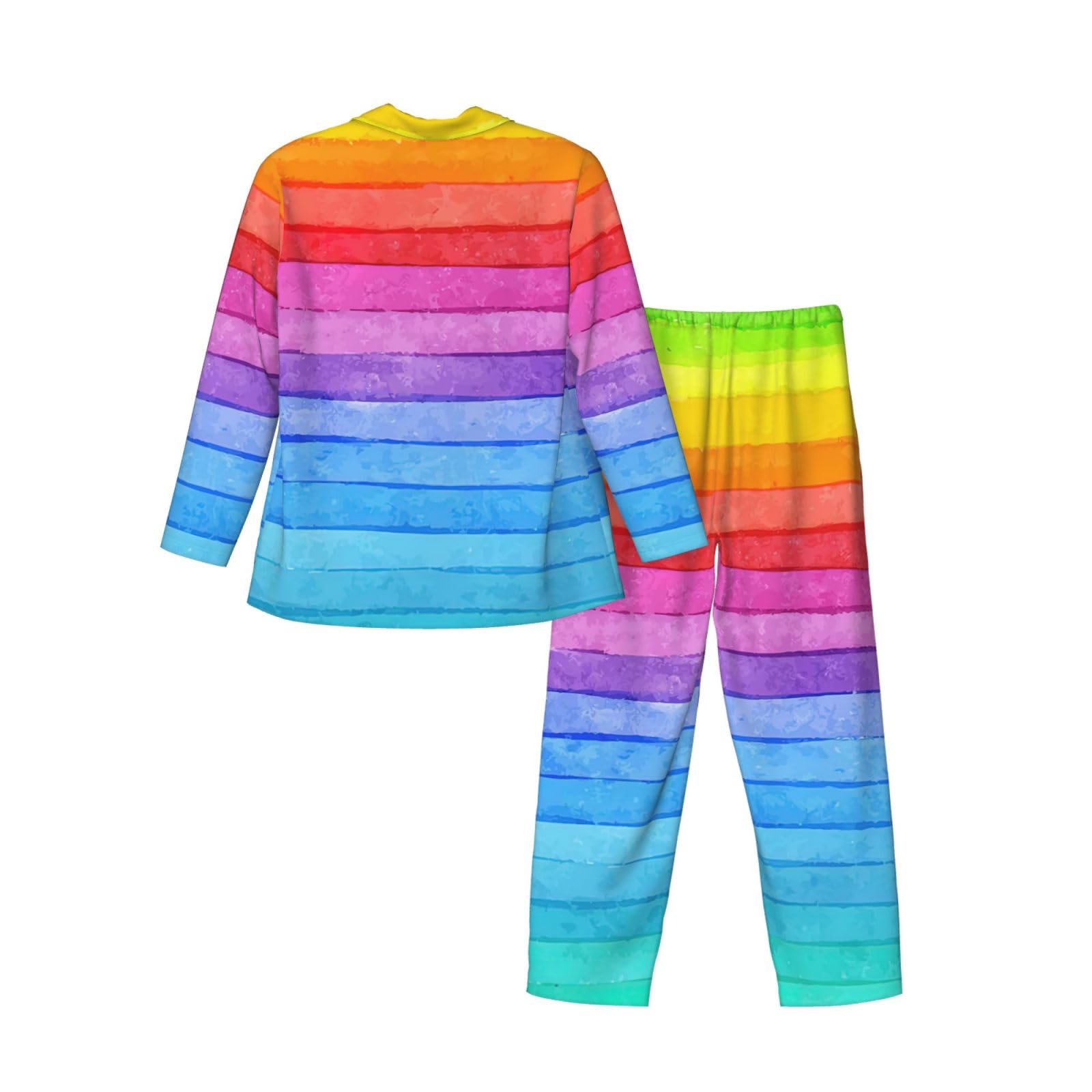 Arcobaleno Colorato A Righe Stampa Degli Uomini Manica Lunga Pigiama Set Traspirante Accogliente Lounge Wear Due Pezzi Sleepwear
