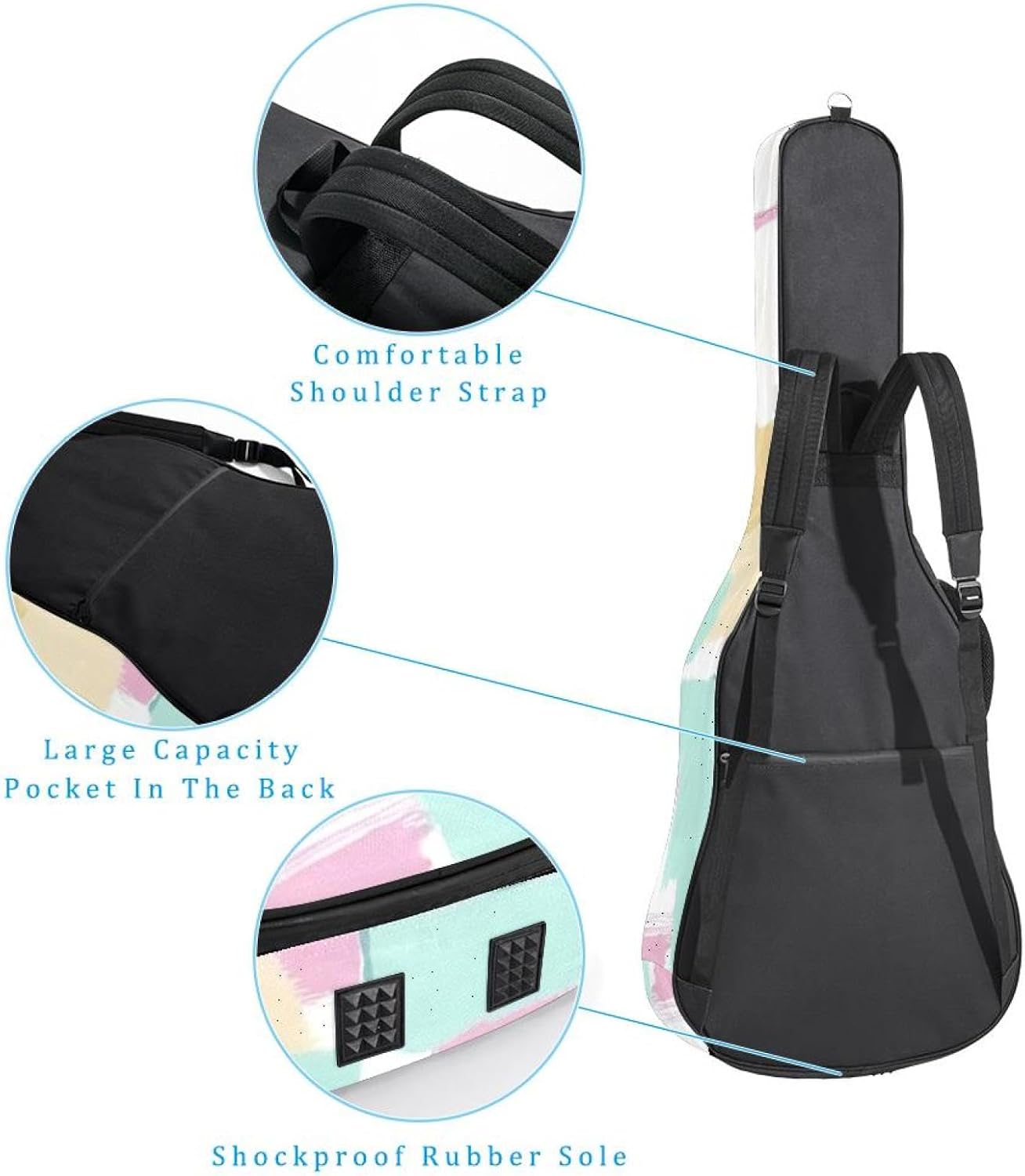 40/41/42-inch Colorful Graffiti Acoustic Guitar Bag With Adjustable Shoulder Strap And 2 Storage Bags. Guitar Bag With Back Hanging Loop, Electric, and Classical Guitars