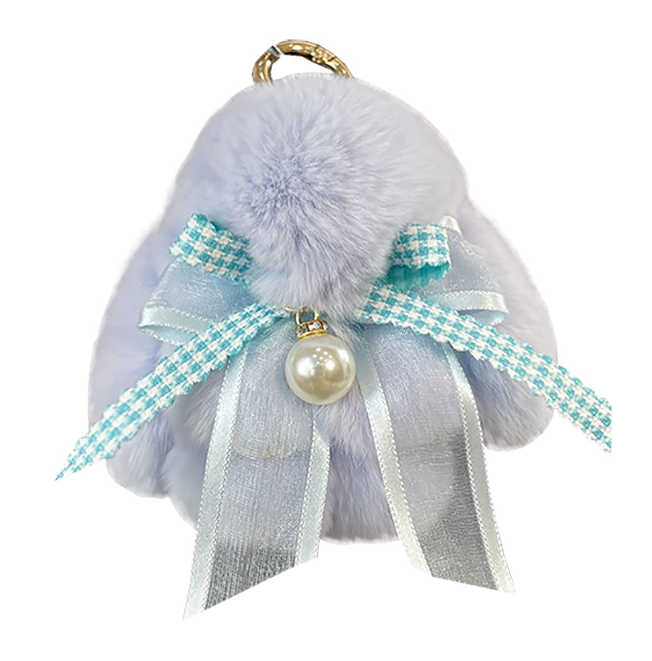 Soft Fluffy Rabbit Keychain Cute Plush Key Rings Faux Fur Keyring Pompom Keychain Decoration (light blue)