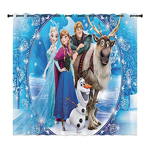 LKFFHAVD Juego de cortinas opacas anime, Anna y ELSA Olaf, ojales de impresión 3D, juego de 2 unidades, para decoración de habitación infantil, salón, dormitorio (150 x 166 cm (ancho x alto), 13)
