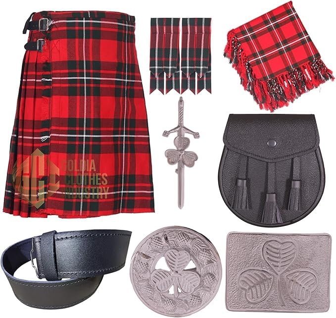 Goldia Clothes Industry Scottish Tartan Kilt Outfit – 8 Yards 16Oz Kilt with Accessories – Custom-Made in Various Tartans (Clan-Mac-Gregor)