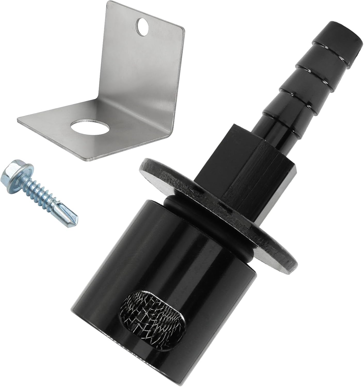 Black Remote Mount Vent Valve for Fuel Tanks, Roll Over Valve with Bracket, 5/16 Hose Barb Fitting