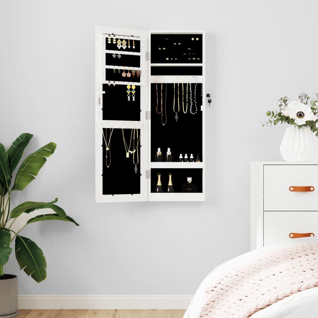 Meble select-Szafka na biżuterię z lustrem naścienna biała 30 x 8,5 x 90 cm