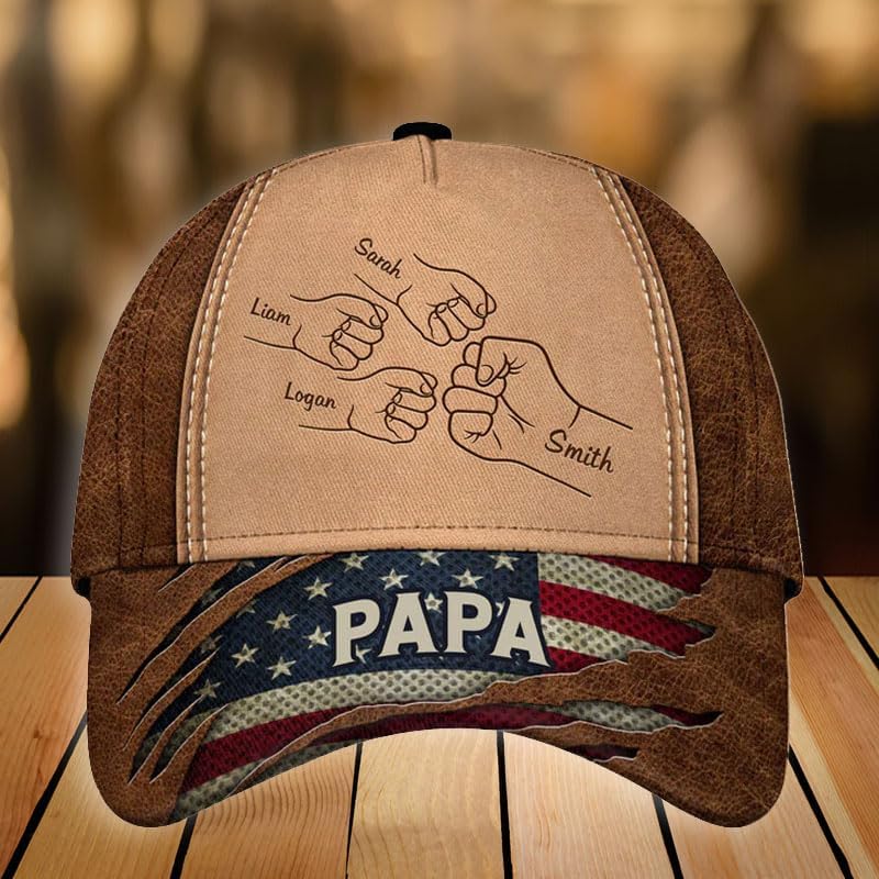 Personalized Grandpa Papa Daddy Fist Bump Fathers Day Family Cap, Baseball Cap for Dad Hats for Men, Dad Gifts