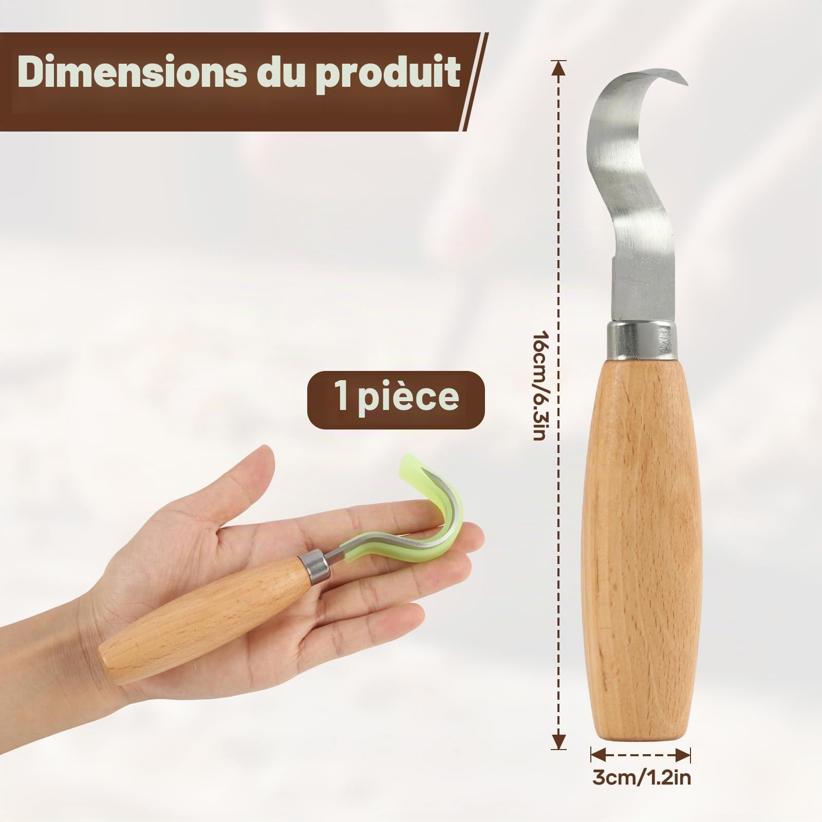 Couteau Sculpture Bois,Couteau à Crochet Ergonomique Professionnel pour Sculpture sur Bois,et Sculptures Créatives, Adapté aux Sculpteurs Débutants et Confirmés pour Finitions Détaillées