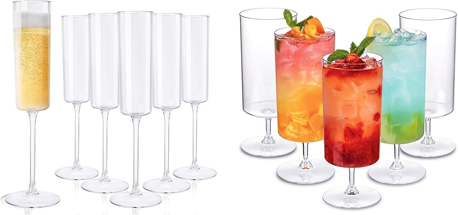 Ciaell 24 Pack Plastic Champagne Flutes and 12 Pack Clear Plastic Wine Goblets for Thanksgiving & Parties & Weddings & Poolside & Toasting & Outdoors