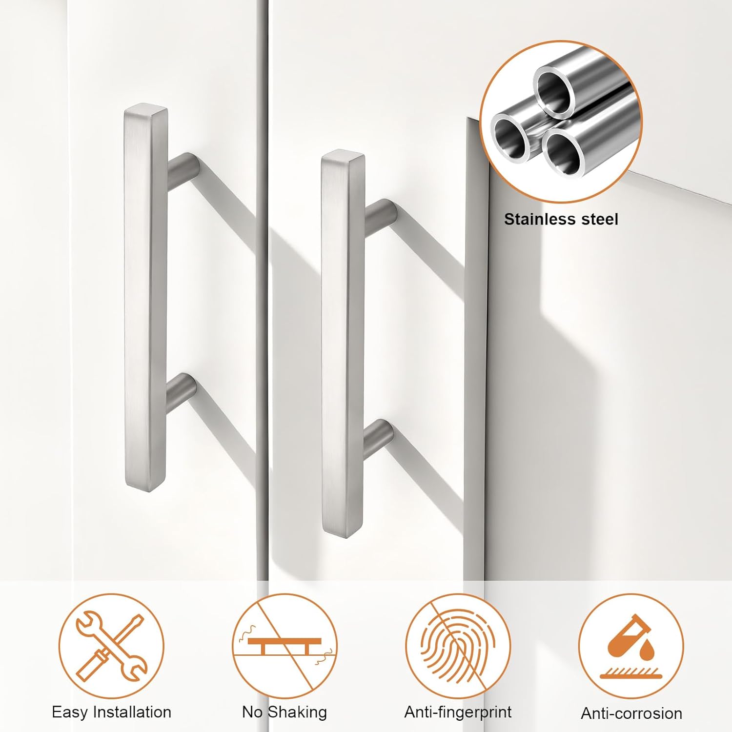 Probrico Cabinet Handles-(Pack of 5) Stainless Steel 3-1/2inch (90mm) Hole Centers Square T Bar Kitchen Cabinet Handles Drawer Pulls for Kitchen Furniture Hardware