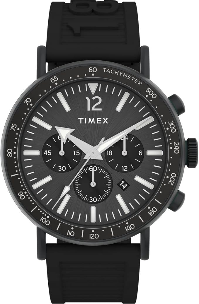 Timex Men's Standard Tachymeter Chronograph 43mm Watch Black Strap