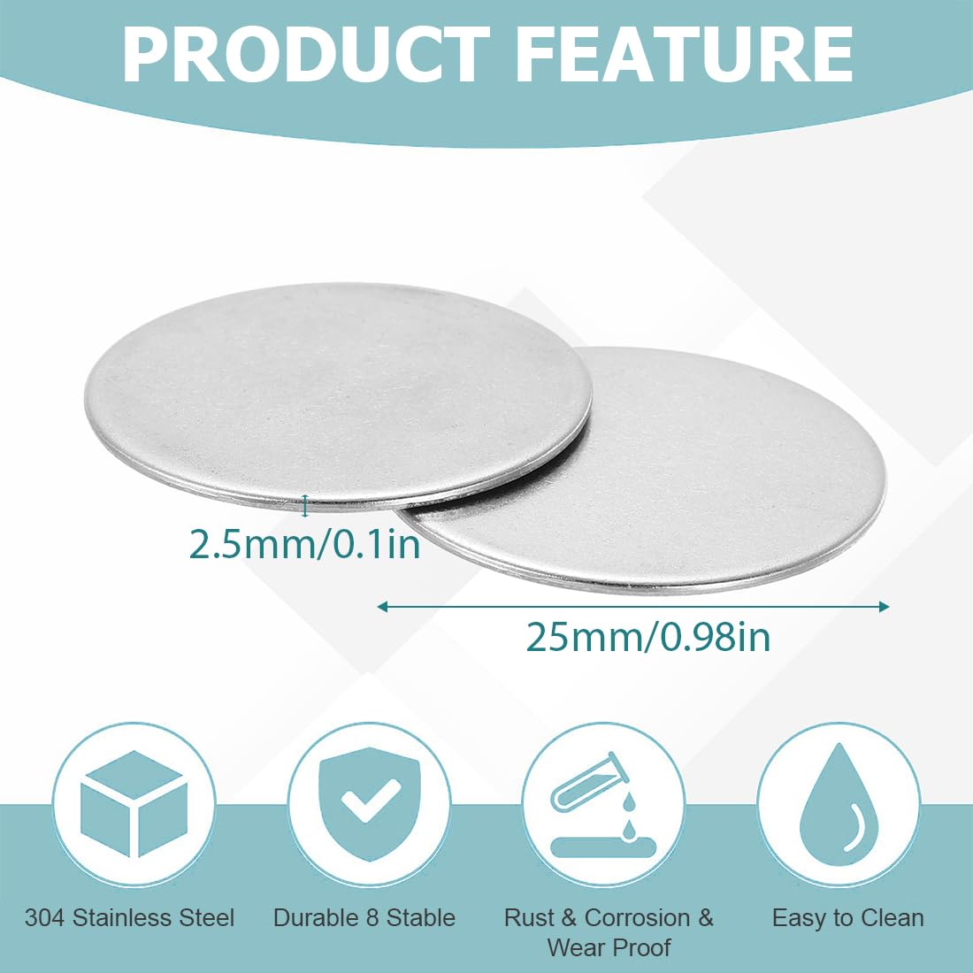 20 pezzi piastra rotonda in acciaio inossidabile 304 diametro 25 mm spessore 2,5 mm per artigianato stampaggio metalli