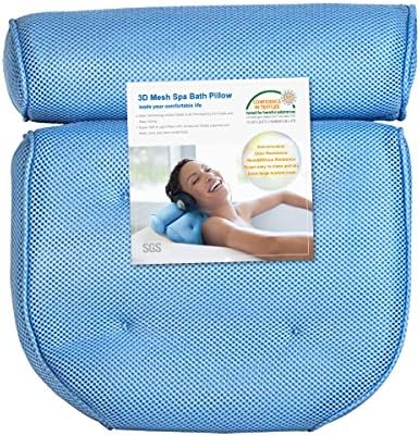 AntArt 2 Pcs Bath-tub Pillow for Home Spa and Rest, Relaxation Bath tub Cushion with Strong Suction Cups, 2-Panel Odor Free Bath Pillows - Blue