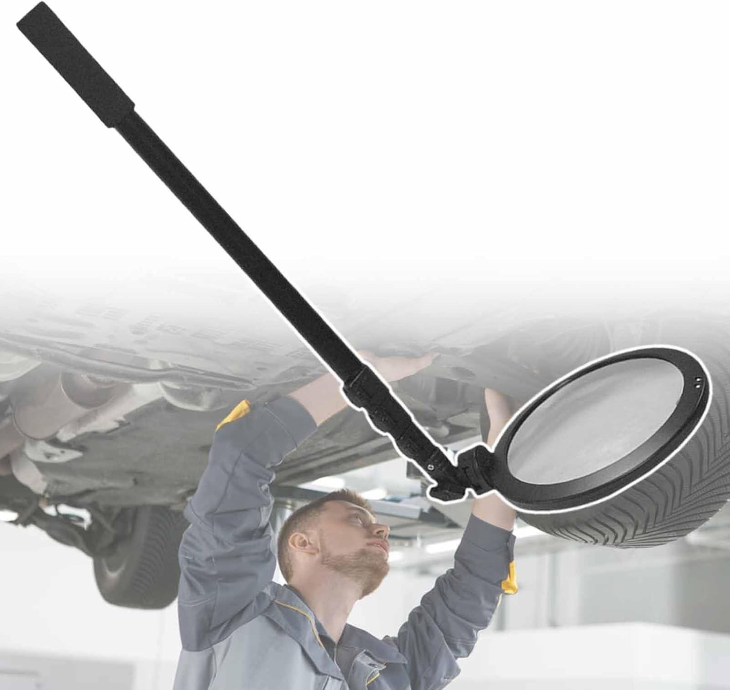 LED Telescopic Inspection Convex Mirror 6.3" 11.8" 15.7" Mirror Diameter,for Trucks, RV, Bus,2X Car Under Vehicle Search Round Mirror Adjustable Angle,A