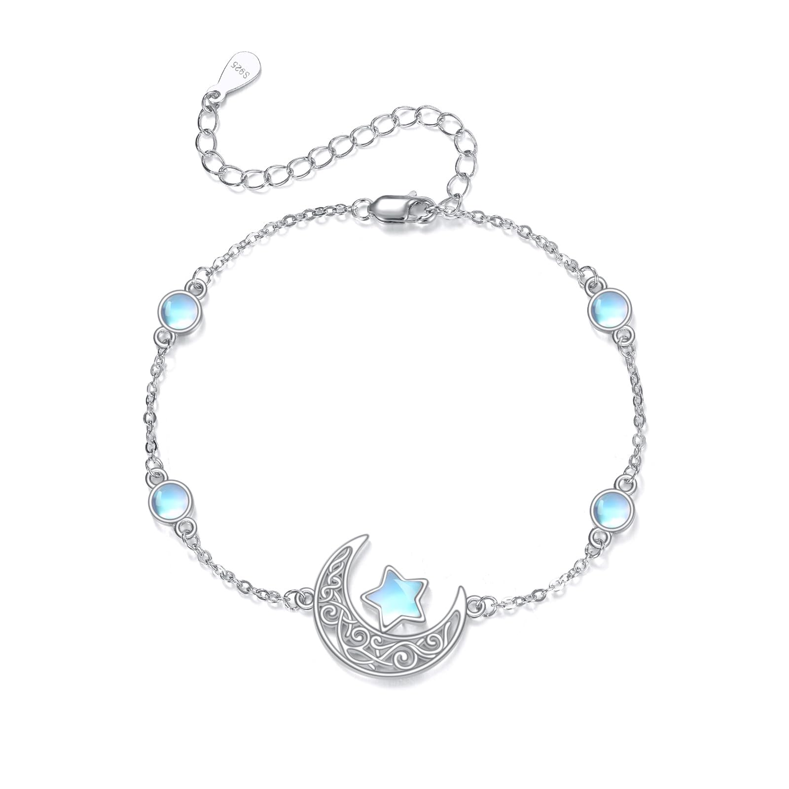 LONAGO Mond und Stern Armband für Damen 925er Sterlingsilber Künstlicher Mondstein Armband als Geschenk
