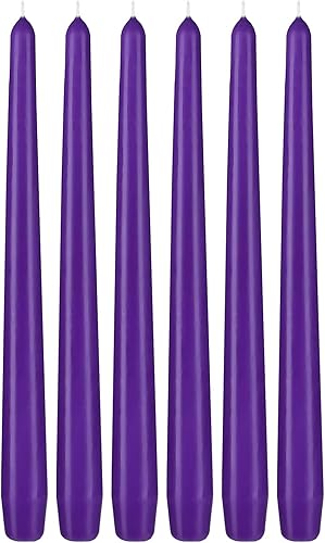 BRUBAKER Juego de 6 velas cónicas moradas, velas de cera de colores sin perfume de 10 pulgadas con tiempo de combustión de 7.5 horas, perfectas para