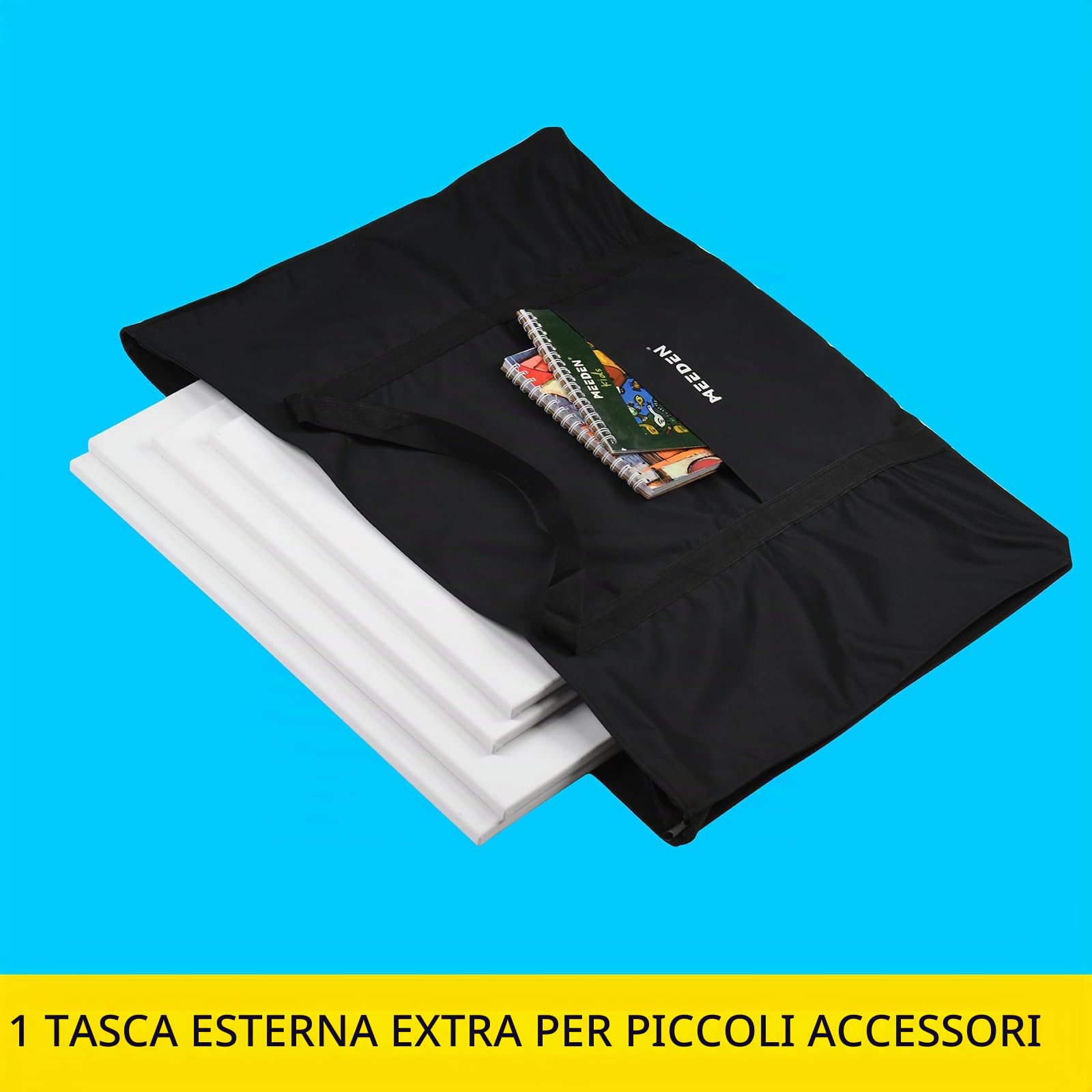 MEEDEN A2 Art Portfolio Case, Portatile Disegno Bordo Borsa Arte Borsa Da Trasporto Arte Impermeabile 600D Oxford, Portfolio per Opere d'arte, Tela, Fotografia, Poster, Nero (58 X 79 cm)