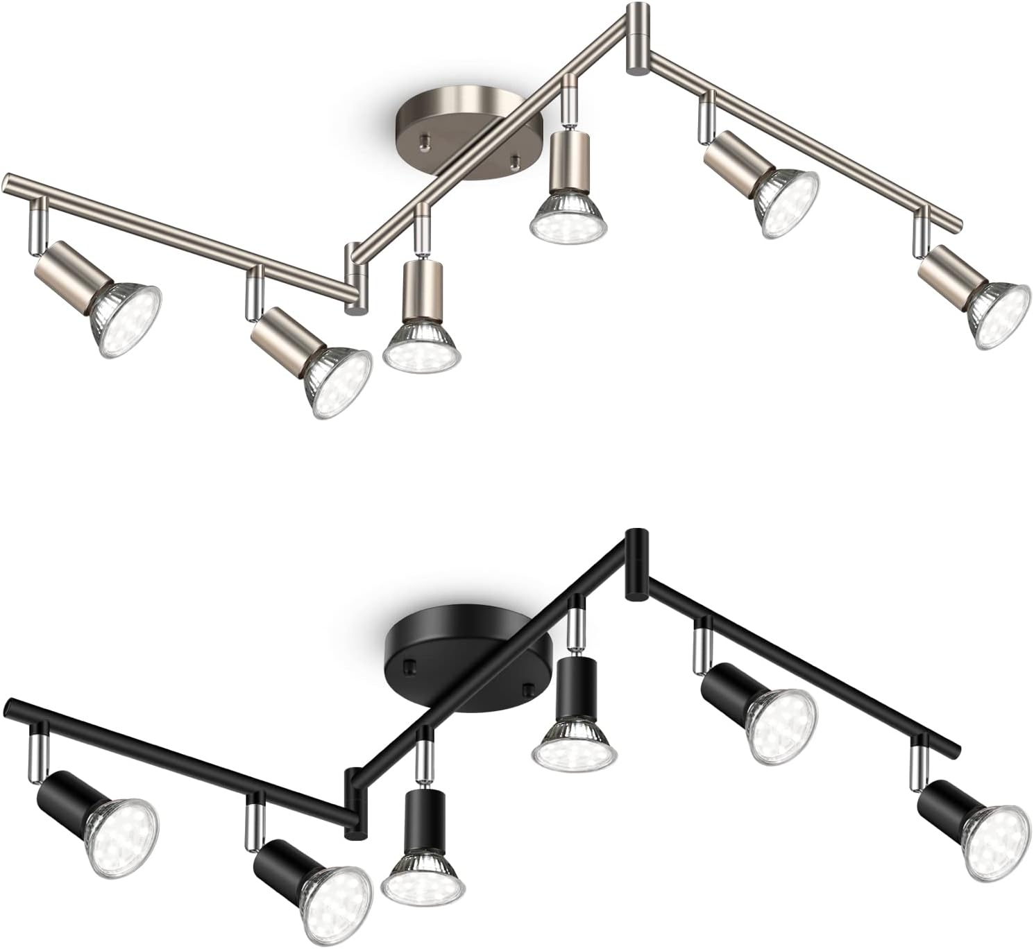 Unicozin LED 6 Light Track Lighting Kit, 6 Way Ceiling Spot Lighting, Flexibly Rotatable Light Head, Included 6 x LED GU10 Bulb 4W Daylight White 5000K