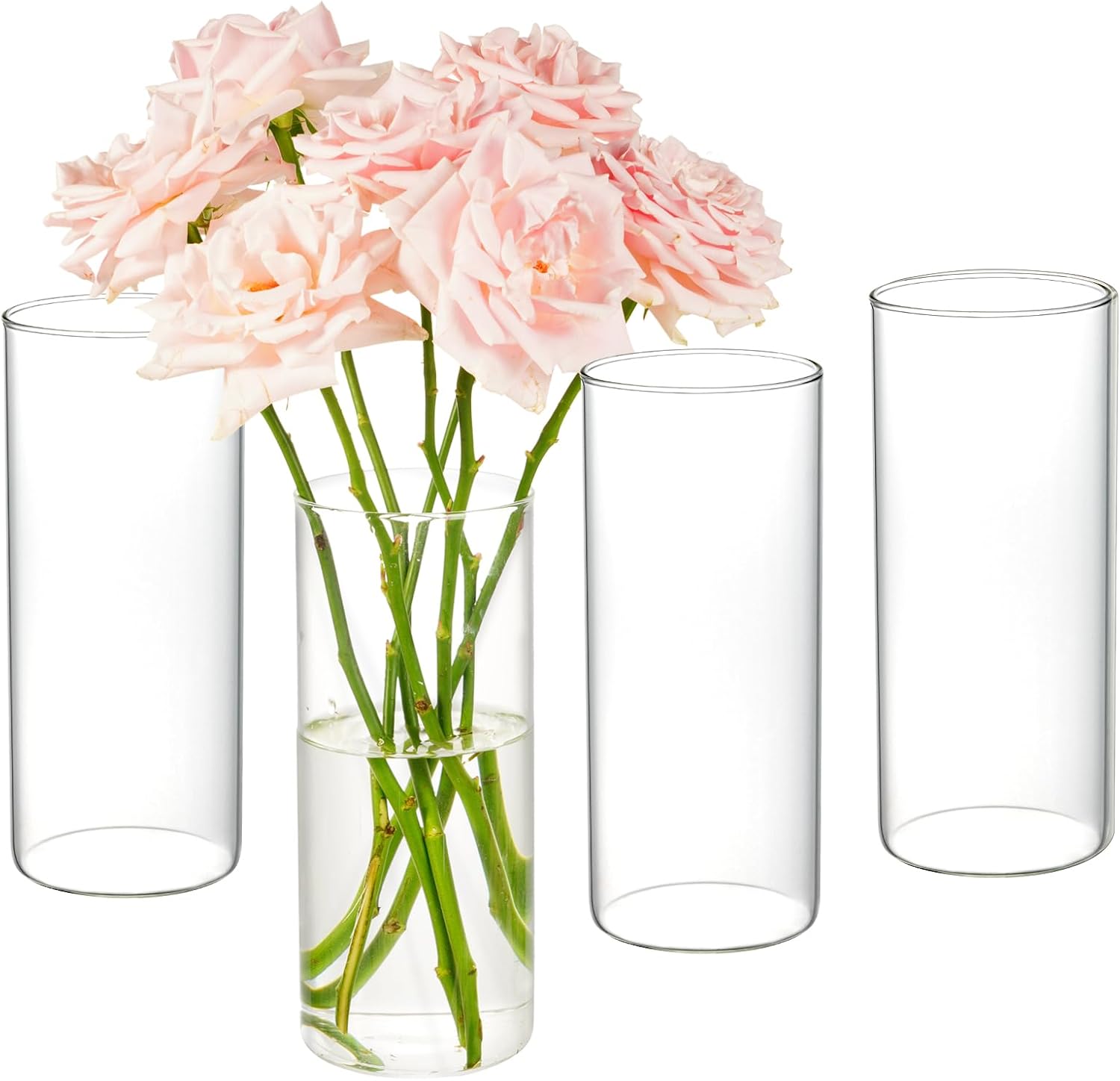 4pcs Glass Cylinder Vases for Centerpieces - 8 Inch Tall Glass Vases for Flowers, Hurricane Candle Holders Floating Candle Vase for Table Centerpiece Formal Dinners Home Decor 4pcs 8"tall vases