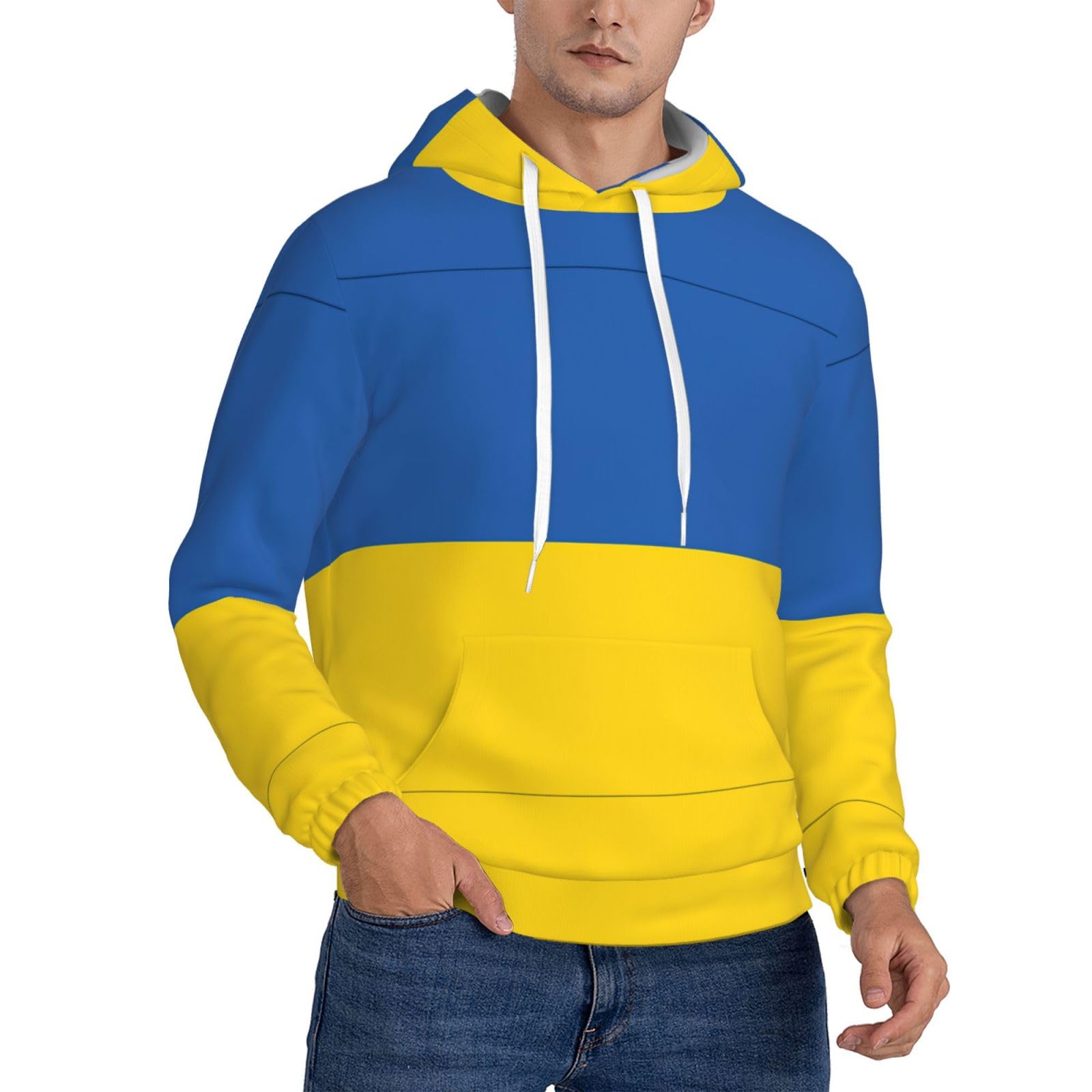 vghdad Flag Of Ukraine Print Men'S Hoodie, Hooded Sweatshirt With Kangaroo Pocket & Drawstring For Casual/Travel Black