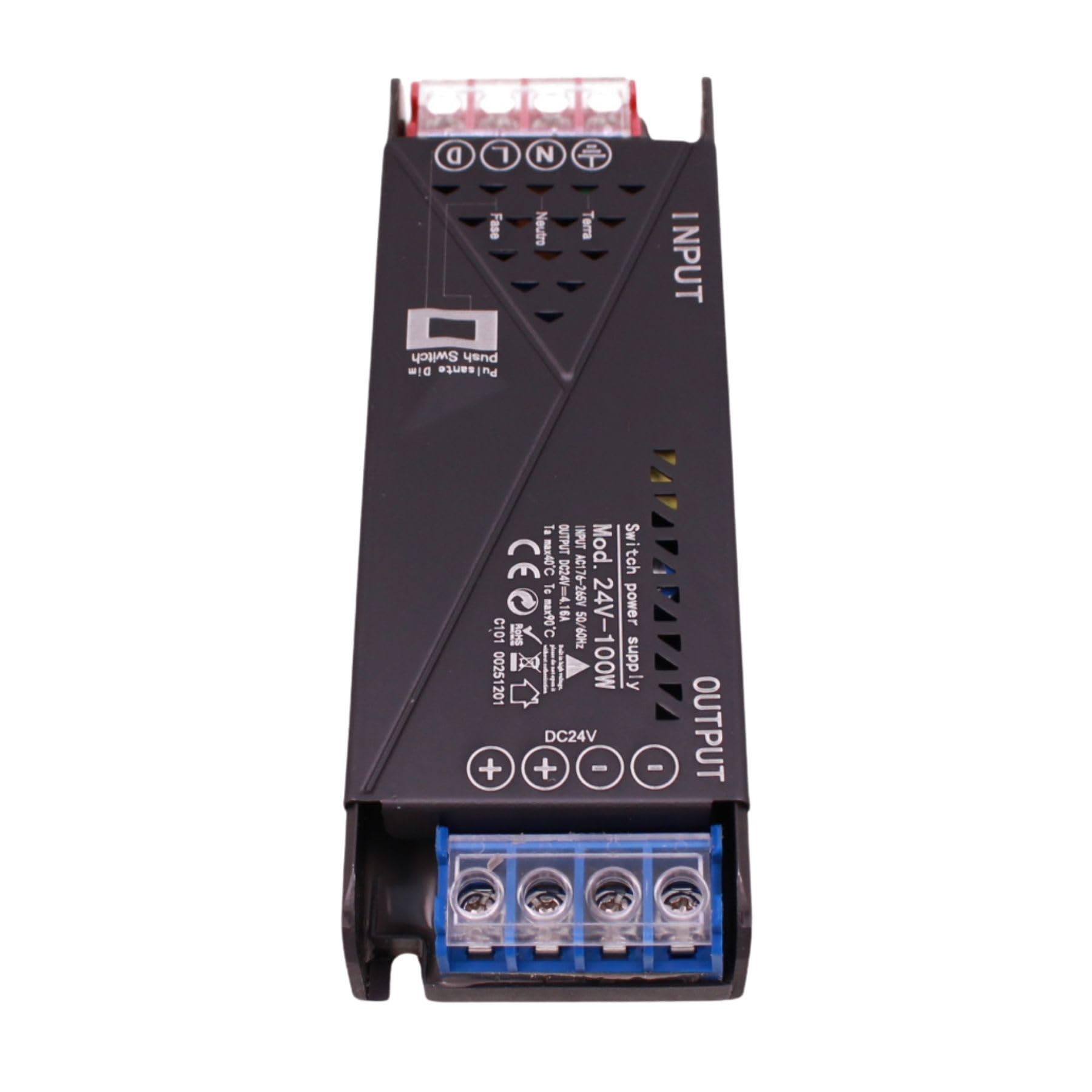 Alimentatore Trasformatore 24V 100W, Dimmerabile con Pulsante NO (10-100%), Memoria e Spegnimento Soft, 2 Uscita Per Striscia Led, Push Dimmer Integrato, Funzione Deviatore e Invertitore, 143×50×25mm - 4
