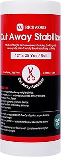 Richword Selected Cut Away Maschinen-Stick-Stabilisator, Rückseite, 30,5 cm x 22 m Rolle, 70,9 g, mittelschwer, in verschiedene Größen geschnitten, für gewerbliche und private Stickmaschinen