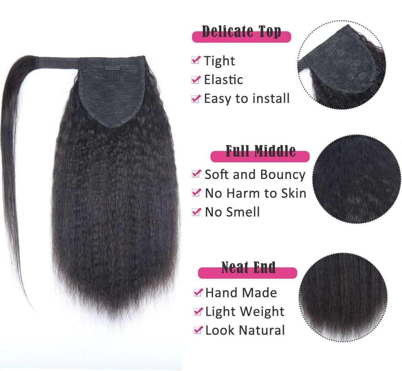 Sexycat Yaki Straight Ponytail Extension Human Hair 14 Inch 100g - Image 3