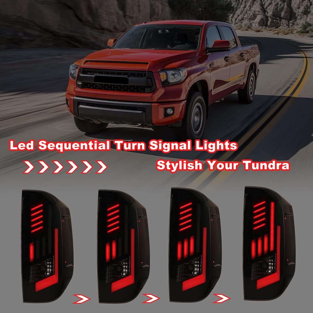 Nixon Offroad Sequential Tail Lights, LED Taillights Assembly for 2014-2022 Toyota Tundra, LED Sequential Turn Signals, DRL, Brake Lights Tail Lamps Sets, Passenger & Driver Sides (Smoke Lens)