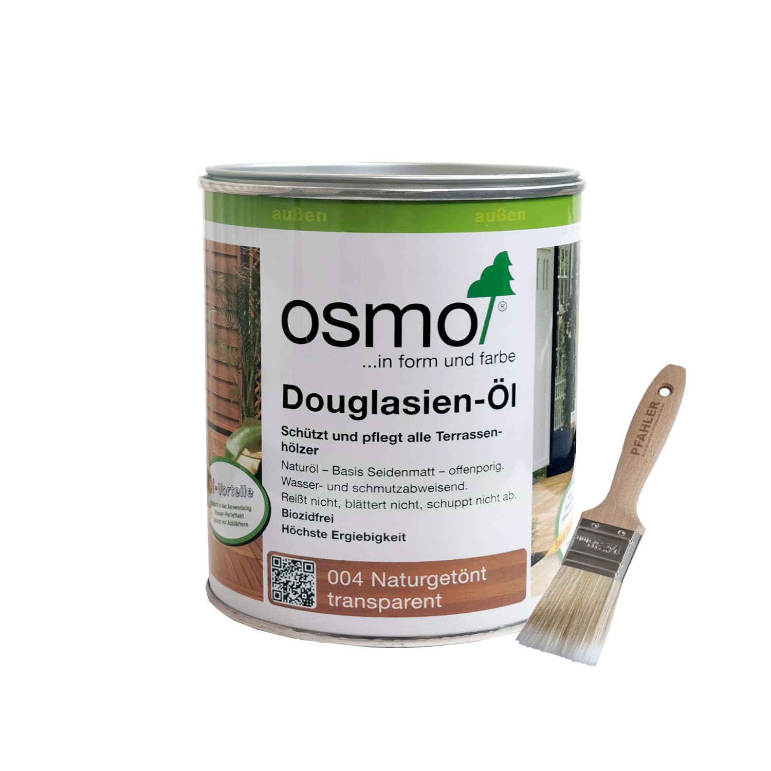 OSMO Douglasien-Öl 004 2,5 L naturgetönt transparent Terrassenöl inkl. gratis PFAHLER-Pinsel.