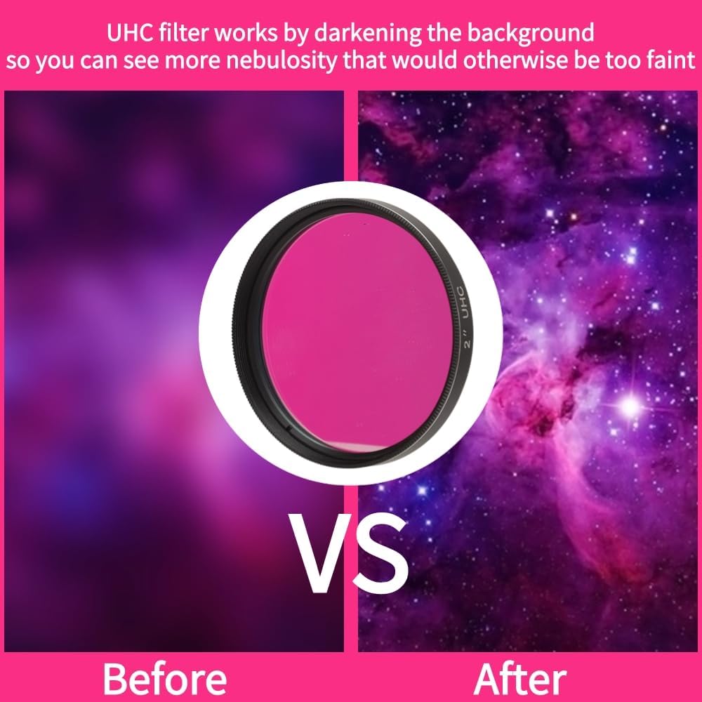 UHC Light Pollution Filter, 2 Inch Light Pollution Reduction Filter Telescope Filter UHC Filter High Contrast Filter Eliminates Harmful Urban Light for Telescope Cameras