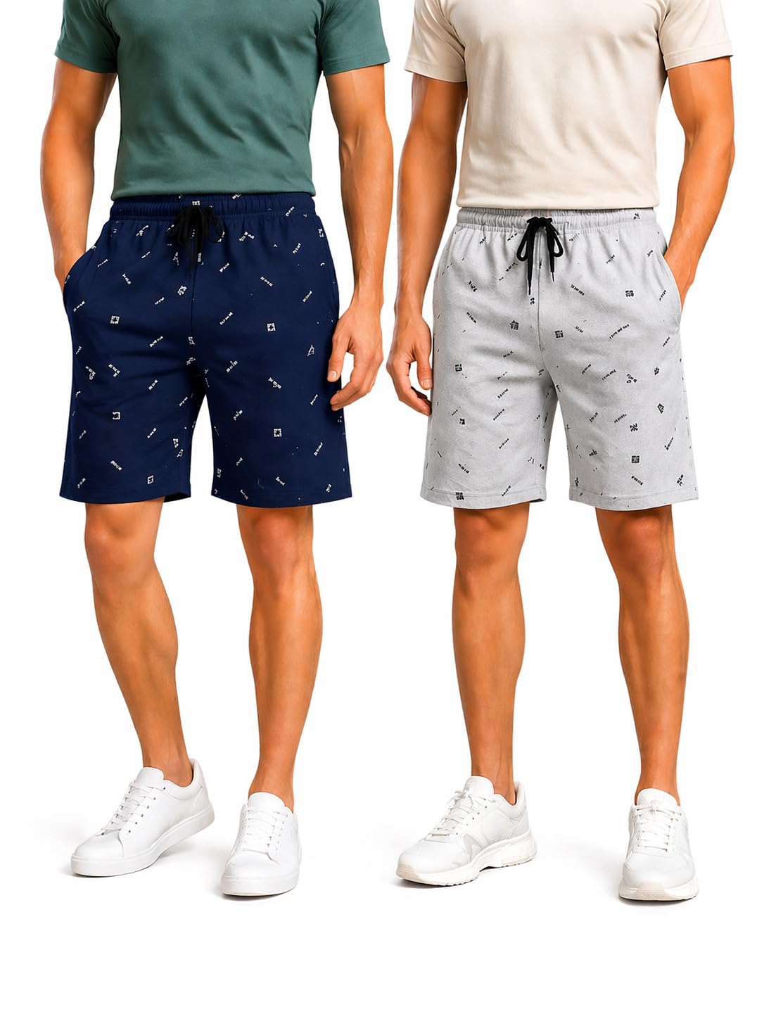 Mens Cotton Printed Shorts Combo (Pack of 2) | Soft Breathable Lounge & Sleepwear Shorts with Drawstring & Pockets | Casual-image-38