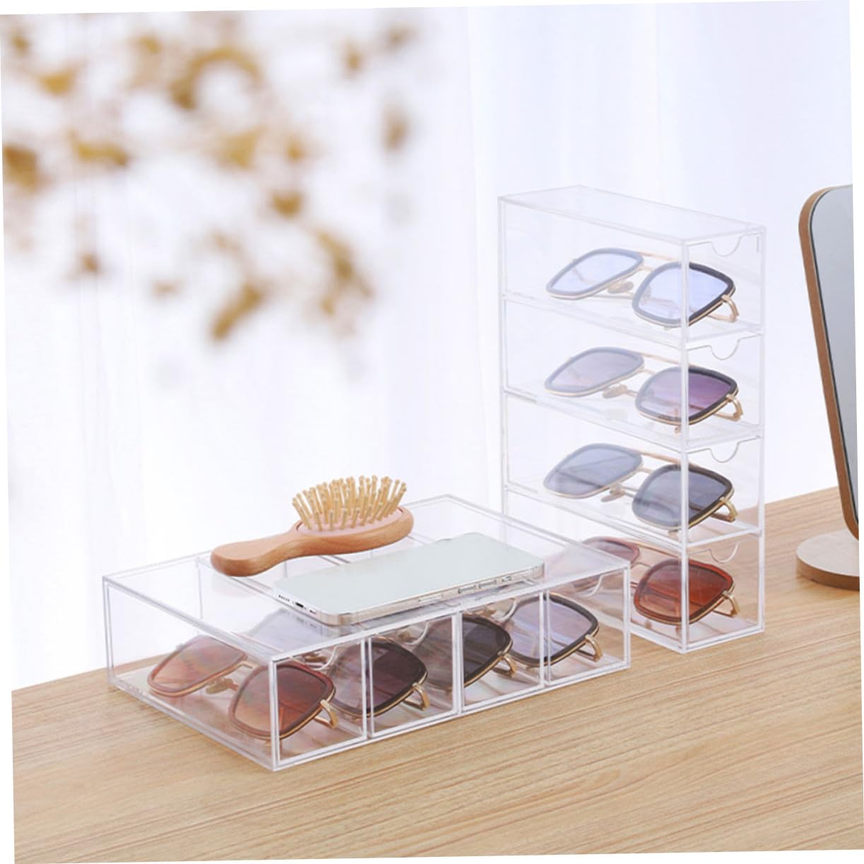 ibasenice Caja Expositora de Gafas de PS Transparente 2 Unidades, Diseño Simple para Almacenar y Exhibir Gafas en Tiendas o Escaparates