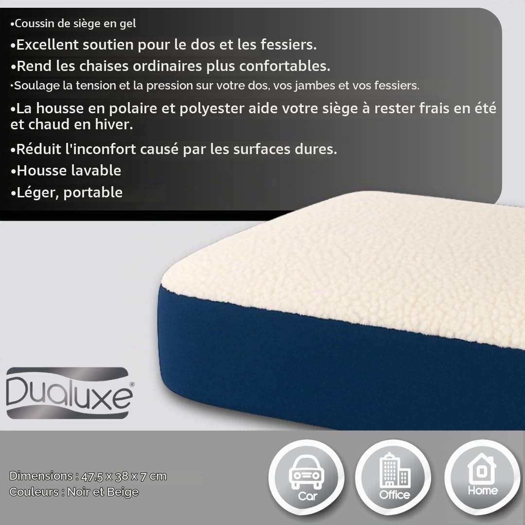 BEST DIRECT DUALUXE Coussin en Gel (2 pièces), Voiture, Bureau, Télétravail, Soulage la Tension et la Pression sur Le Dos, Les Jambes et Les Fesses, Housse Lavable, Léger et Portable (47,5x38x7cm)