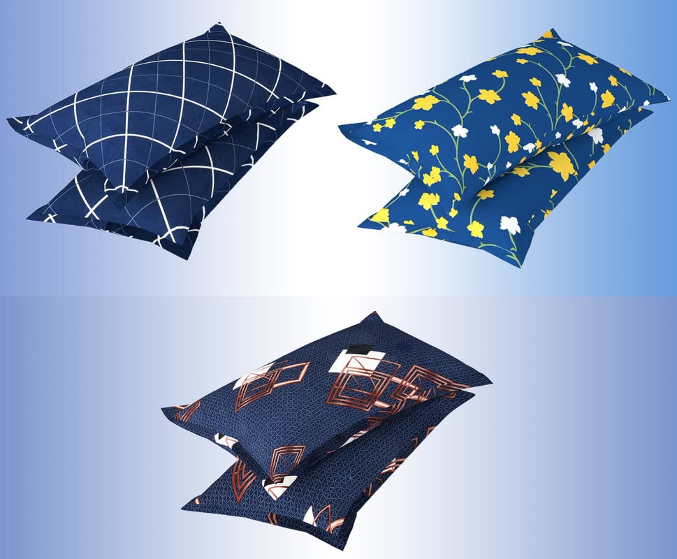 Image of BSB HOME Present Designer Printed 6 Piece 100% Pure Cotton Pillow Cover Set- 20 inch X30 inch Inches, (Multicolor, Blue Black & White)