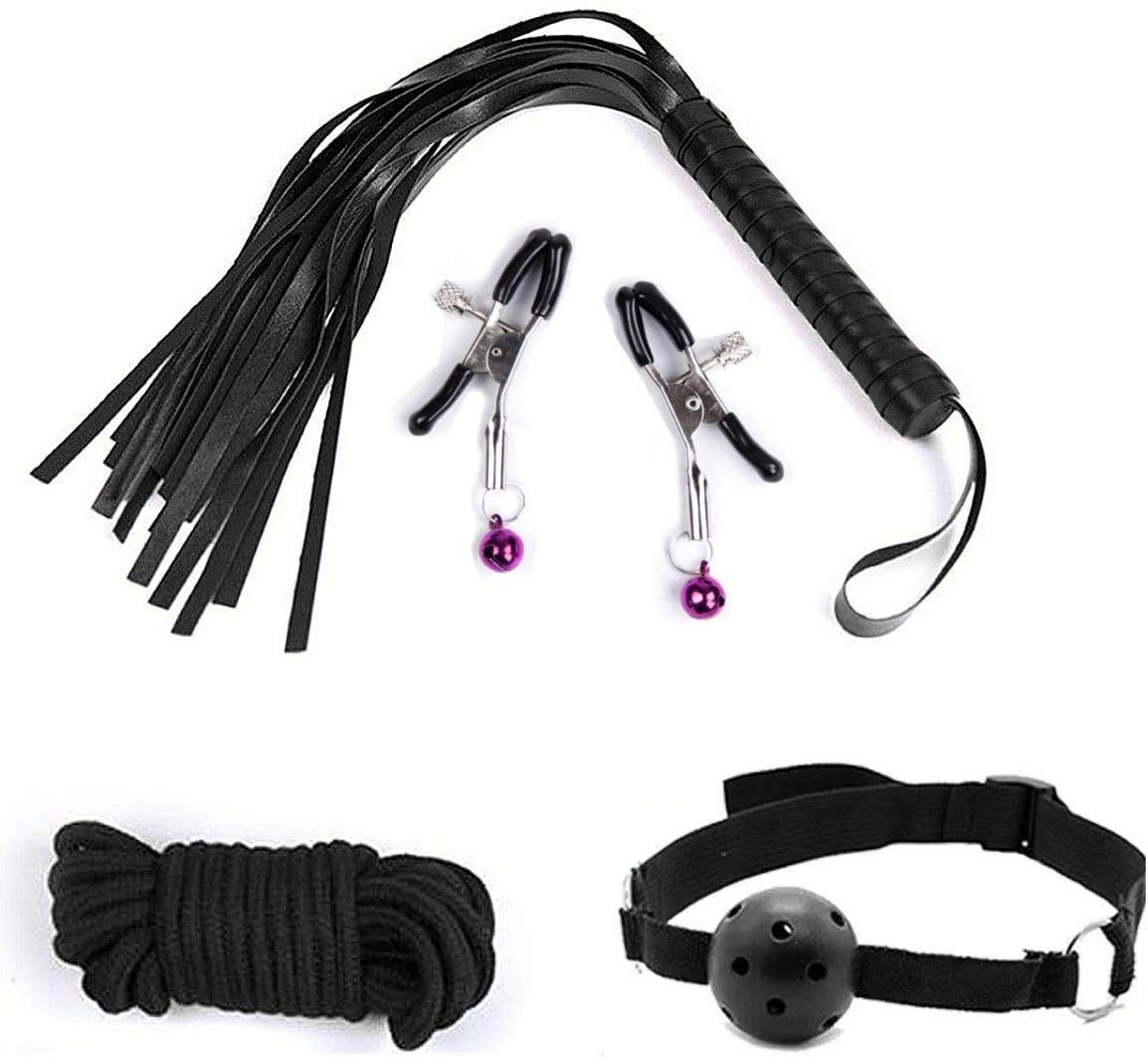 Ensemble de Servitude BDSM Composé de 18 Articles Parfait pour les Débutants, Menottes SM Avec Masque pour les Yeux et Sex Toys Érotiques pour Couple, Noir