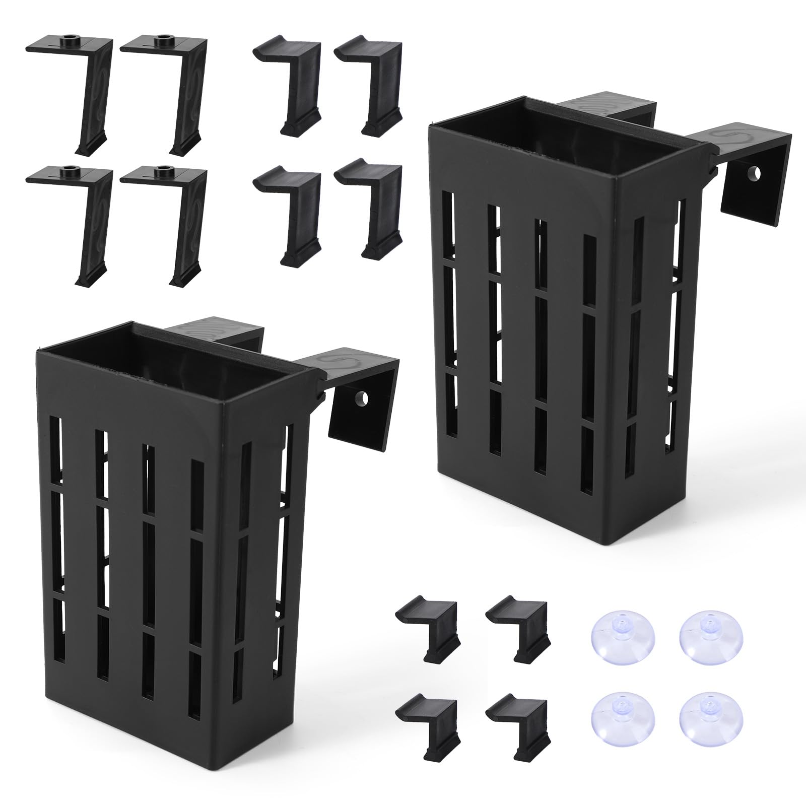 Fukaisu 2pcs Aquarium Plant Holder, Plastic Adjustable Upgraded Aquarium Plant Baskets Hangers with 12 Extension Hooks and 4 Suction Cups for Fish Tanks and Aquascape Decoration