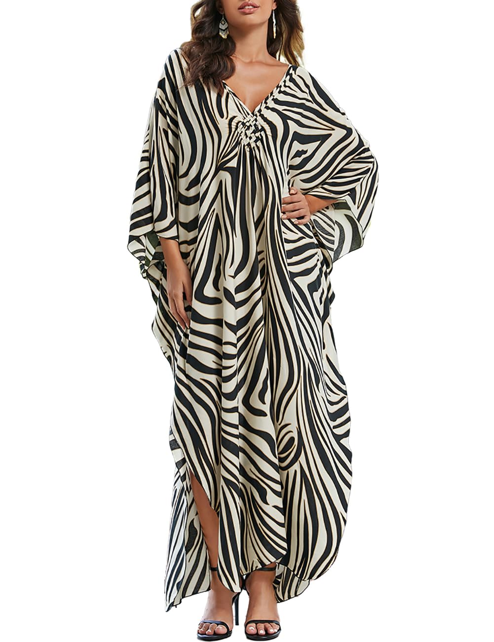 Bsubseach Maillot De Bain pour Femme Turc Kaftan Maillot De Bain Couvert De Plage Caftan Robes Longues | Jolie robe de maillot de bain à col en V et manches chauve-souris, taille unique, caftan Moo Moos