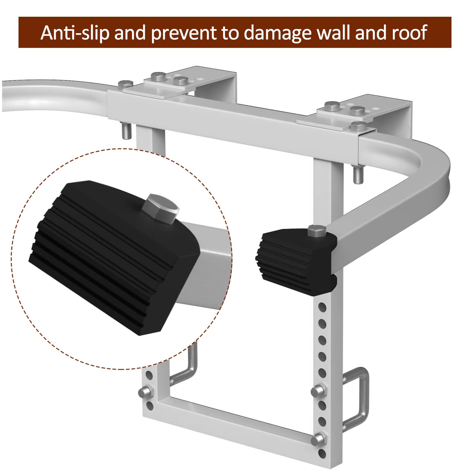 Estabilizador de escalera de acero plateado Ganchos de escalera para techo de extensión de techo resistente adaptador de techo universal con capacidad de carga de 500 LB (43x41x9cm)