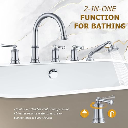 Miniatura 2 de Grifo de bañera romano con ducha de mano, juego de grifo de ducha antiguo con válvula para 5 agujeros, juego de grifos de ducha de montaje en